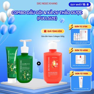 COMBO DẦU GỘI 26 THẢO DƯỢC [350G] + DẦU XẢ 26 THẢO DƯỢC [200G] TẶNG SỮA TẮM NANO COLLAGEN [500G]
