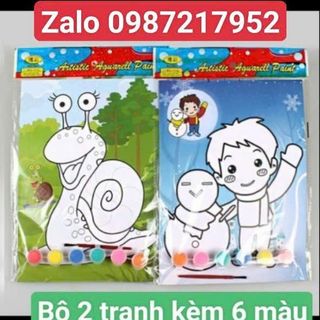 Bộ 2 tranh và 6 màu và 1 cọ