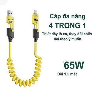 CÁP SẠC NHANH 65W 4 TRONG 1 LÒ XO DÂY DÀI 1,5M