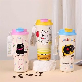 Ly Giữ Nhiệt Inox Dây Xách Mèo Mun 800ml (Thùng 50 Cái)