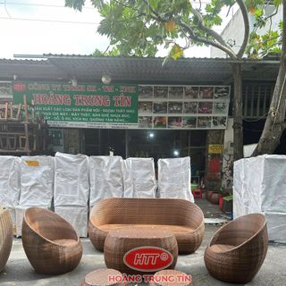 bộ sofa trứng mây nhựa dẹp màu giả gổ