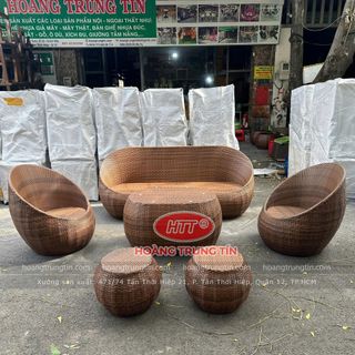 bộ sofa trứng mây nhựa dẹp màu giả gổ