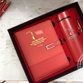 Bộ Quà Tặng Sổ Tay & Bút Ký Khắc Logo Đại Hội Đảng Bộ