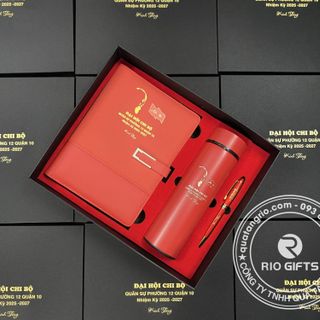 Bộ Quà Tặng Sổ Tay & Bút Ký Khắc Logo Đại Hội Đảng Bộ