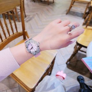 ĐỒNG HỒ NỮ CAO CẤP HUPLOT FUSHION NIỀNG ĐÁ FULL DÂY CAO SU BỌC DA HỒNG