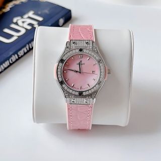 ĐỒNG HỒ NỮ CAO CẤP HUPLOT FUSHION NIỀNG ĐÁ FULL DÂY CAO SU BỌC DA HỒNG