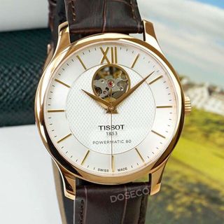 ĐỒNG HỒ NAM THỤY SĨ TIXOT DÂY DA KÍNH SAPHIRE LỘ MÁY MẶT TRẮNG VIỀN HỒNG AUTOMATIC