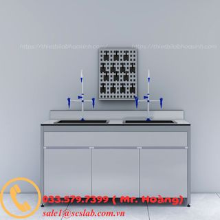 Bàn Thí Nghiệm Hai Chậu Rửa Với Giá Treo Dụng Cụ