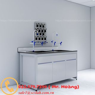 Bàn Thí Nghiệm Hai Chậu Rửa Với Giá Treo Dụng Cụ