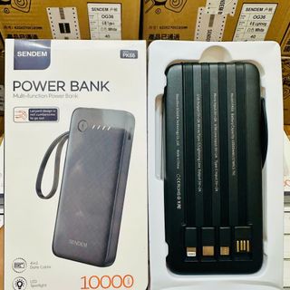 Sạc dự phòng Sendem PK66 10000mah, có đèn pin tích hợp 4 dây sạc