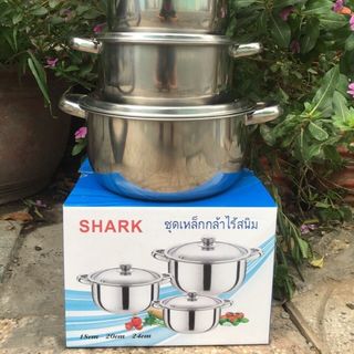 Bộ 3 nồi inox Sharp, Bộ 3 nồi inox Shark 18cm, 20cm, 24cm