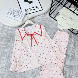 [Ảnh thật] Đồ bộ pijama viền bèo tay tiểu thư freesize 40 - 60kg vải đũi hàn siêu mềm mịn