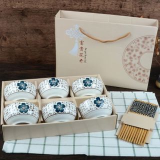 Bộ 6 chén hoa văn Xanh NHẬT