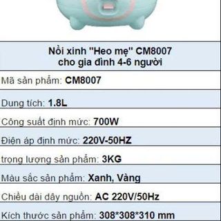 NỒI CƠM ĐIỆN 1.8L NẮP GÀI COMET CM8007