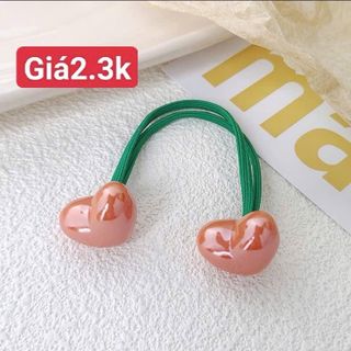 Dây buộc tóc đôi hạt trái tim nhựa xinh xắn