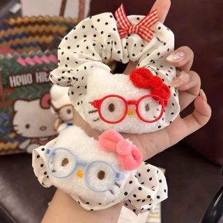 Dây buộc tóc vải chấm bi kèm thú bông dễ thương