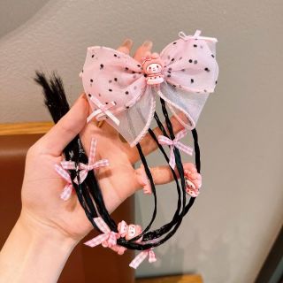 Kẹp tóc nơ dài phối bím kèm charm dễ thương