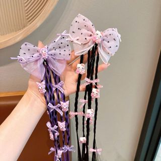 Kẹp tóc nơ dài phối bím kèm charm dễ thương