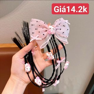 Kẹp tóc nơ dài phối bím kèm charm dễ thương