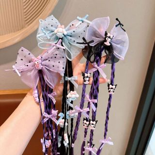 Kẹp tóc nơ dài phối bím kèm charm dễ thương