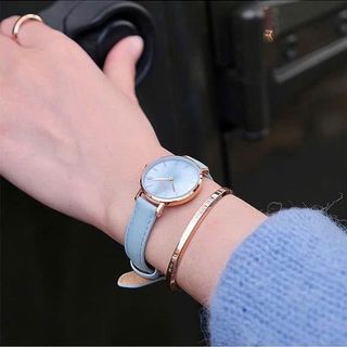 ĐỒNG HỒ NỮ CAO CẤP DANIEL W PETITE DÂY DA MẶT XANH TRÒN BLUEBELL FULLBOX TEM