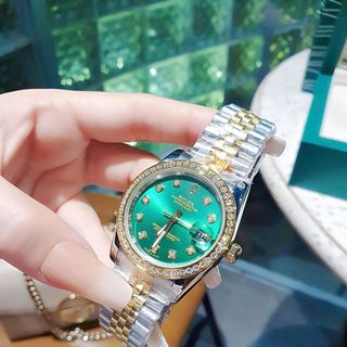 ĐỒNG HỒ NAM NỮ CAO CẤP RÔLET DÂY THÉP MẶT XANH VIỀN HỘT