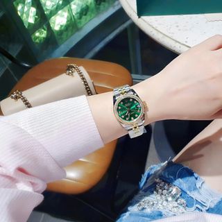 ĐỒNG HỒ NAM NỮ CAO CẤP RÔLET DÂY THÉP MẶT XANH VIỀN HỘT