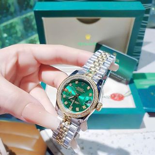 ĐỒNG HỒ NAM NỮ CAO CẤP RÔLET DÂY THÉP MẶT XANH VIỀN HỘT