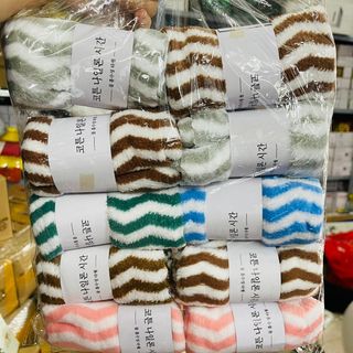 Khăn mặt 30x50, khăn mặt lông cừu hàn quốc, KHĂN LAU MẶT KẺ SỌC HÀN QUỐC SET 10 KHĂN LAU SỌC