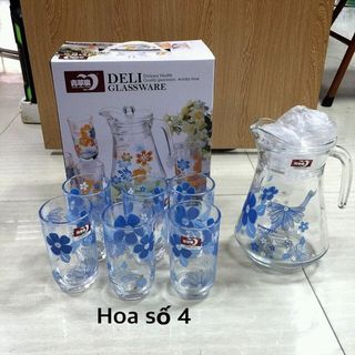 Bộ bình kèm 6 cốc thủy tinh Hoa qing ping guo deli glassware