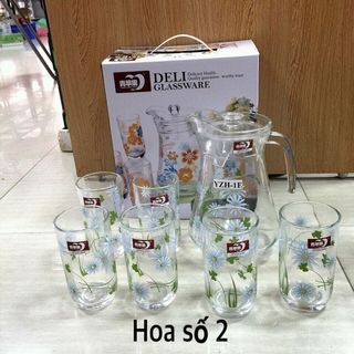 Bộ bình kèm 6 cốc thủy tinh Hoa qing ping guo deli glassware