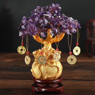 Cây Tài Lộc Đá Thạch Anh 18.5cm( vàng, tím, xanh lá)