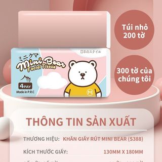 Khăn giấy mini bear facial tissue công nghệ Nhật Bản dập nổi 3D dai, không bụi 4 lớp 300 tờ