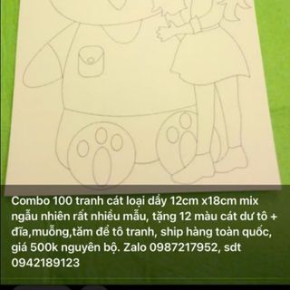 Combo 100 tranh cát loại dầy 12cm x18cm mix ngẫu nhiên rất nhiều mẫu, tặng 12 màu cát dư tô + đĩa,muỗng,tăm để tô tranh, ship hàng toàn quốc, giá 500k nguyên bộ Siêu rẻ