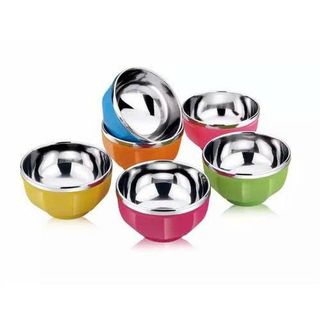 HỘP 6 CHÉN INOX CÁCH NHIỆT 2 LỚP NHIỀU MÀU 14CM