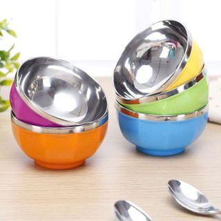 HỘP 6 CHÉN INOX CÁCH NHIỆT 2 LỚP NHIỀU MÀU 14CM