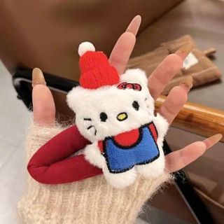 KẸP TÓC MỎ VỊT NHỒI BÔNG KITTY MŨ LEN
