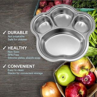 KHAY CƠM INOX 304 HỌA TIẾT TAY GẤU CHO BÉ