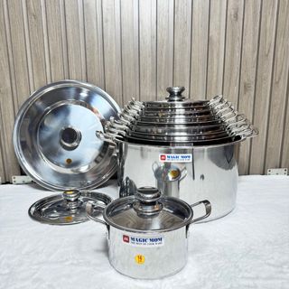 Nồi Inox Đáy Dày 6zem - 8zem, Đa Dạng Kích Cỡ 16-36cm