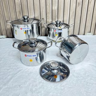 Nồi Inox Đáy Dày 6zem - 8zem, Đa Dạng Kích Cỡ 16-36cm