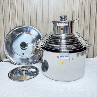 Nồi Inox Đáy Dày 6zem - 8zem, Đa Dạng Kích Cỡ 16-36cm