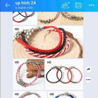 Vòng đeo tay màu đỏ, đen mix hạt kim loại