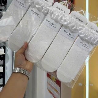 LỐ 10 ĐÔI TẤT ỐNG CHÂN Lolita MÀU TRẮNG- TRẮNG SỮA HOA VĂN VIỀN PHI BÓNG