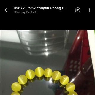 Chuỗi đeo tay đá mắt mèo 10ly màu vàng giá sỉ