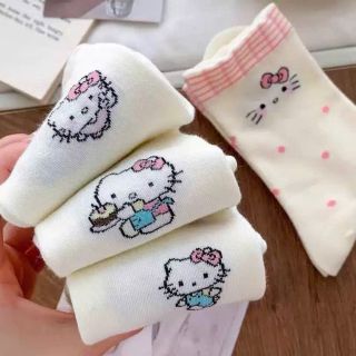 Tất/ Vớ Hoạ Tiết Mèo Hello Kitty Hồng Cổ Cao Phong Cách Hàn Co Giãn Dễ Thương
