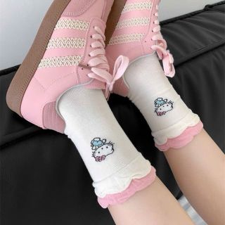 Tất/ Vớ Hoạ Tiết Mèo Hello Kitty Hồng Cổ Cao Phong Cách Hàn Co Giãn Dễ Thương