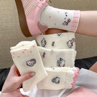 Tất/ Vớ Hoạ Tiết Mèo Hello Kitty Hồng Cổ Cao Phong Cách Hàn Co Giãn Dễ Thương