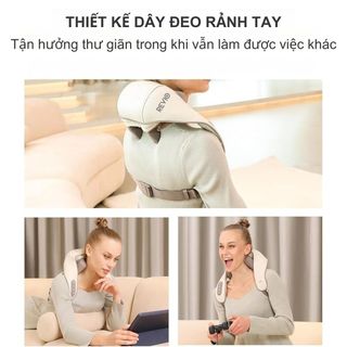 Máy massage cổ vai gáy 4D giả lập bàn tay làm ấm giảm đau nhức nhanh chóng dây đeo tiện lợi
