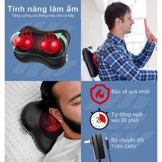 Gối massage vai gáy lưng kết hợp nhiệt - Mát xa con lăn 3D giảm đau nhức cơ thư giãn