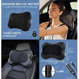 Gối massage vai gáy lưng kết hợp nhiệt - Mát xa con lăn 3D giảm đau nhức cơ thư giãn